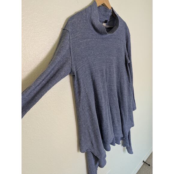 We The Free People Waffle Knit Blue Cowl Neck Asymmetrical Tunic Top Women S - Picture 3 of 10